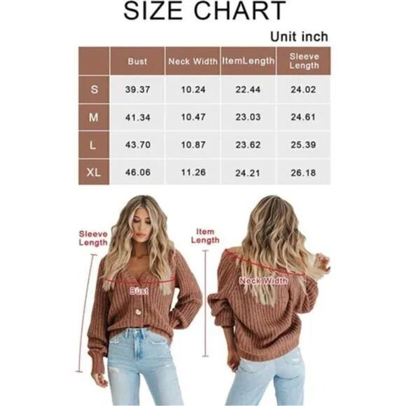 Long Sleeve Button Loose Short Cardigan Outerwear Coats Coffee - Picture 5 of 7